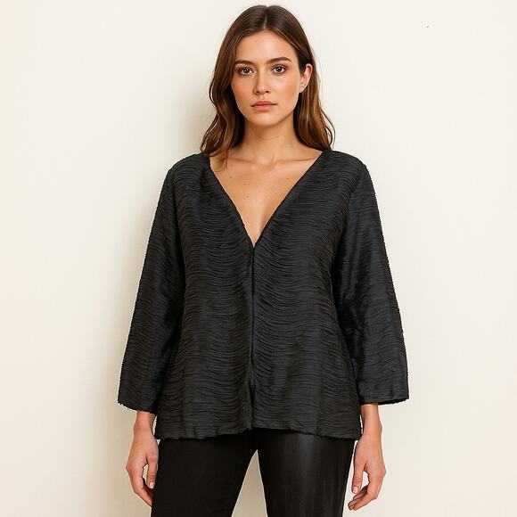 Eileen Fisher Jackets & Blazers - Eileen Fisher Ripple Bindu Textured Silk jacket top dark gray size XL